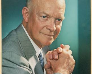 Yousuf Karsh (Armenian/Canadian, 1908-2002) Color Photograph Print, "President Dwight D. Eisenhower", H 13" W 10" | Signed at the matting. Vintage color photograph print of the 34th president of the United States, Dwight Eisenhower. Matted and framed under glass, H 26", W 20". Provenance: Property of Prominent Collector, Birmingham, Michigan