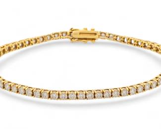 Diamond Tennis Bracelet 3.7ct Tw, 14K Yellow Gold L 7" 6.5g | 63 round brilliant cut natural diamonds, prong set, average diameter of 2.50mm. Estimated diamond weight 3.7Ct. Tw. Retail value 7580.