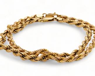 Italian 14K Yellow Gold Rope Chain Bracelets, L 8" 18g 2 pcs | Marked '14K' and 'ITALY' to the clasps. the bracelets measure W 1/8" X L 8", individually. Total weight: 18 grams.