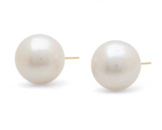 South Sea Pearl (12mm) & 750 Yellow Gold Earrings, 7g 1 Pair | Each pearl measures DIA 12 mm backed with an 18kt yellow gold post. Total weight: 7 grams.