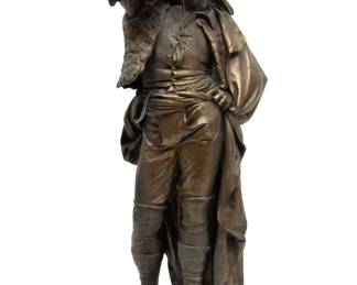 Albert Ernest Carrier-Belleuse (French, 1824-1887) Bronze Sculpture Harvest, H 27" | Signed on the base. H 29" with base.  Previously mounted as a lamp, partial conduit still running on back. Provenance: Property from a private collection, Belle River, Ontario, Canada.