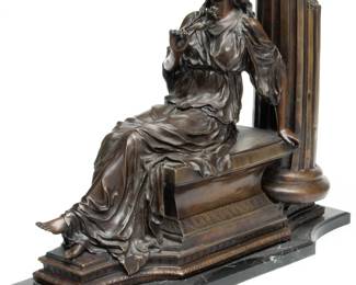 After Jean-Baptiste Carpeaux (French, 1827-1875) Bronze Sculpture, Lady with Rose, H 17" W 6.5" L 19" | Signed to the base. Presented on a black marble base, measuring H 17.75" X W 8.25" X L 22" overall. Provenance: Property from a Port Huron, MI private collection. 