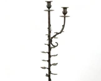 Maitland-Smith (British) Bronze Floor Lamp, Vine & Tendril Motif, H 68" W 11" L 13" | an electrified floor lamp by Maitland-Smith. Offers a vine and tendril motif twisting throughout the shaft. Bearing signature branding paper label affixed to the underside. Provenance: Property of a Grosse Pointe Park, MI private collector.