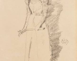 James Abbott Mcneill Whistler (American, 1834-1903) Lithograph on Paper, Ca. 1894, "Gants De Suède", H 8.5" W 4" | Edition of 3000 printed by Way and issued in the Studio 3, no. 13. the Studio London blindstamp in the lower left. Print signed center right. Portrait of  Ethel Birnie Philip with gloves in her hands. Sheet size: H 10.75", W 8.125". Provenance: From a Prominent Print Collector, Clarkston, Michigan