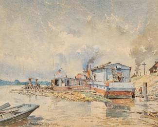 Francis Humphry Woolrych (American, 1868-1941) Watercolor on Paper, "Harbor Scene", H 8.5" W 11.25" | Signed and dated lower left.  Frame Measurements H 16" W 18.5" Provenance: Property of Prominent Collector, Birmingham, Michigan