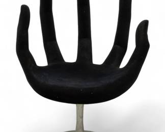 Mid-Century Modern Black Flocked Hand Formed Swivel Chair, H 36" W 26" Depth 24" | Black flocked surface on a hand formed chair with a chromed swivel base. Purchased late 60's early 70's.