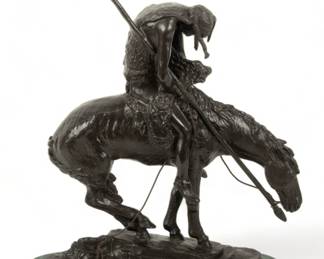 After James Earle Fraser (American, 1876-1953) Bronze Sculpture, "End of the Trail", H 20" W 4.5" L 16" | Mounted on green marble base. Provenance: Property of a Grosse Pointe Park, MI private collector.