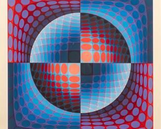 Victor Vasarely (French/Hungarian, 1906-1997) Serigraph in Colors on Paper, 1978, "Relat, from Portfolio Vi-Va", H 38" W 38" | Signed in pencil lower right and numbered 69/250, with the blindstamp of the printer/publisher Denise René Editeur, Paris, with margins.  Frame Measurements H 40.5" W 40.25"