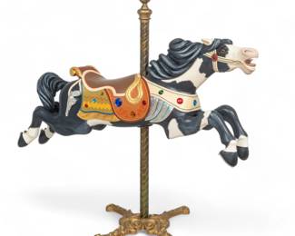 C. W. Parker (American) Painted, Jeweled, Hand-carved Wood, Ca. 1910, "Jumper Carousel Horse", H 54" W 11" L 64" | Presented along with the book, "Painted Ponies."