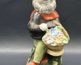 Smiling Garden Gnome w/ a Basket of Spring Flowers