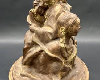 Painted Ceramic Statue of Native American Family