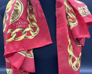 Ladies Coco Chanel Logo Red & Gold Scarf