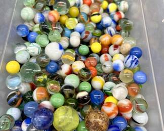 Plastic Shoe Box 2/3 Full of Marbles