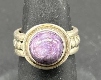 925 Silver and Brushed Amethyst Ring,
Size 6