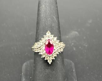 925 Silver w/ Ruby & Sapphire Ring, Size 7