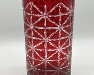 Vintage Ruby Red Cut to Clear Vase