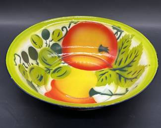 Mid Century Enameled Metal 12in Fruit Bowl