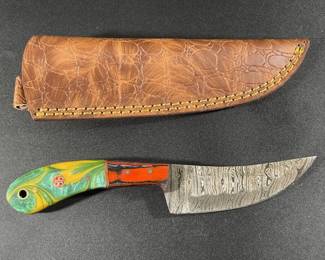 Full Tang Damascus Steel Knife w/ Leather Sheath