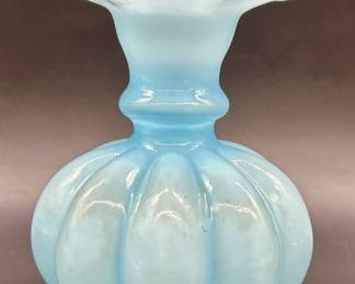 Vintage Fenton Blue Overlay Crimped Vase