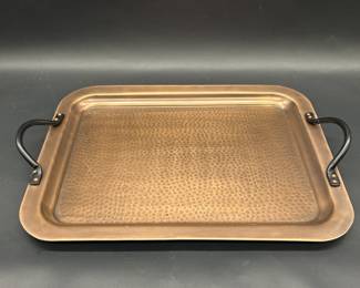 Hammered Copper-Look Handled Serving Tray