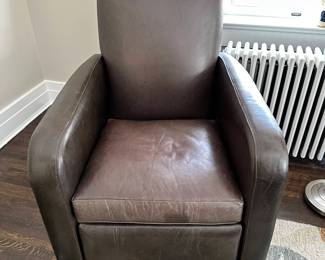 Crate & Barrel Libby Smoke Leather Recliner (A)
