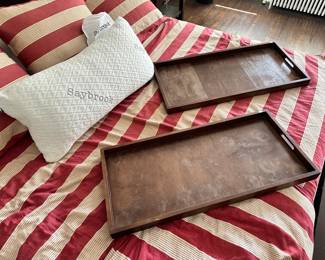 Wood trays, King size bedding and pillows, Serta king mattress