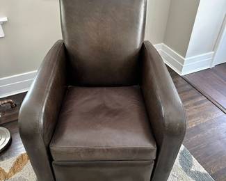 Crate & Barrel Libby Smoke Leather Recliner (B)