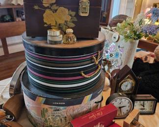 #Hat Boxes, Mini #Perfumes, #Alarm clock 
