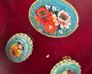 #Micro Mosaic Italian pin and earrings 