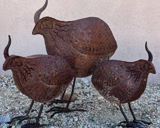 Yard Art Metal Quail Set/3