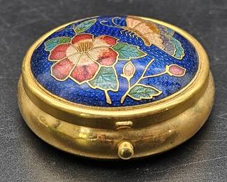 Vintage Cloisonné Brass Pill Box