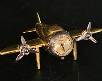 Heavy Brass Timex Model Airplane Quartz Clock