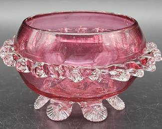 Blown Art Glass Footed Cranberry Bowl