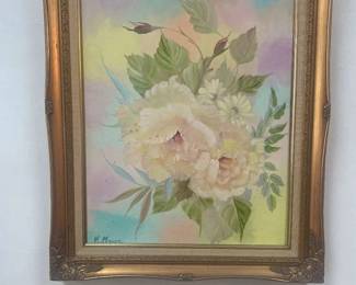 Pink Flowers" by K. Moore. Oil on Canvas, 20"x24", $600.