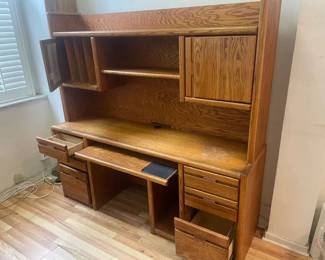 Oak Work Station With Desk And Hutch. $600