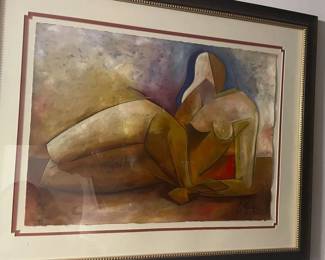 Michael Escoffery Original Oil on Paper, 2014, "Nude", Elegant Hard Wood, Matting and Glass Frame. 30"x22". $3000.