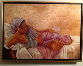 Michael Escoffery Original Oil on Wood with Polyurethane Covering. "Reflections" 2017. 40''x30'' $3000.