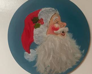 K.Moore Orignal Oil on Canvas. 'Santa' 16'' diameter $200