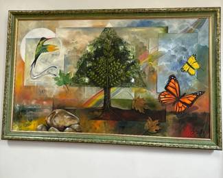 Michael Escoffery Original Oil on Canvas. 'Tribute to K. Moore'. Hard wood frame. 36'X48'. $10,000. Commissioned by Dr Donald E. Moore in 2017