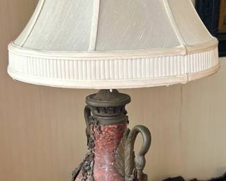 Antique brown mottled marble lamp with bronze mounts. One only.