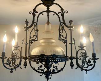 Magnificent very large antique bronze  6 light Chandelier. Original gas fueled now converted to electric. Circa 1860’s 