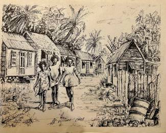 Signed on the back "Original Etching from Haiti 1960s" by Fielding Babb. However almost looks like a pen and ink drawing.