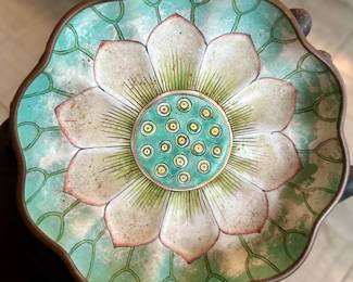 Chinese 19th century enameled dish of lotus blossom