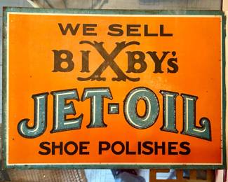 Vintage sign Bixby's Jet-Oil Shoe Polishes.