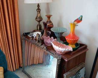 Larger mirror, collectibles Pottery