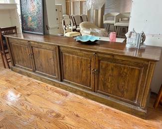 Long credenza 8-1/2’ L x 21”D x 29-1/2”H. Shelf in each side