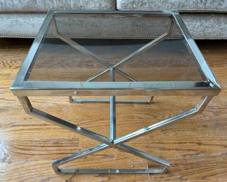 Glass and chrome table 15-1/3”x28”x 19-1/3”H