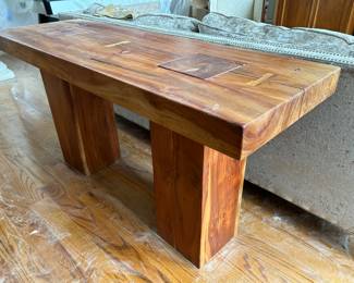 Solid wood console table. Top lifts off bases
