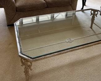 Antique finish coffee table with glass top