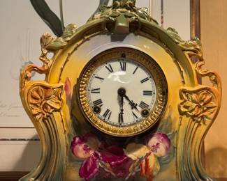 Antique ANSONIA "La Charles" Royal Bonn Germany Victorian Porcelain Mantel Clock